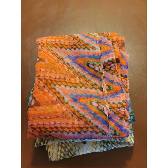 70's Lot of 3 NEW CG Infinity Scarves Orange Green Yellow Chevron - Picture 9 of 12